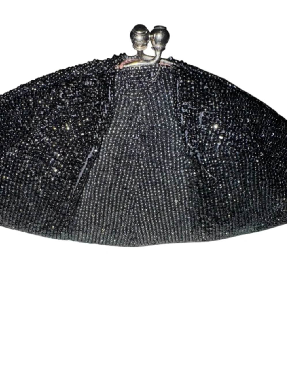 WALBORG small be  Walborg 1950s Black Beaded Scalloped shaped evening Clutch Bag